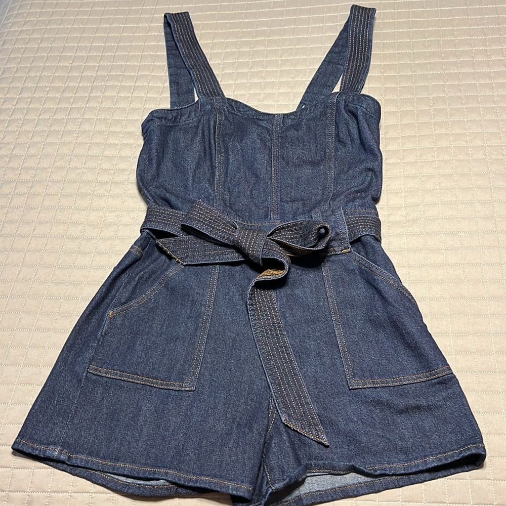 7 For All Mankind Denim Sleeveless Romper with Belt